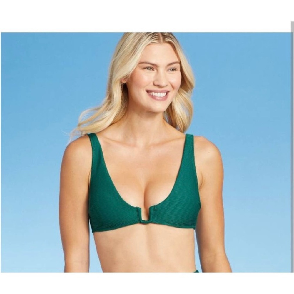 Shade & Shore Green Ribbed Triangle Bikini Top Size XL Swimwear NWT